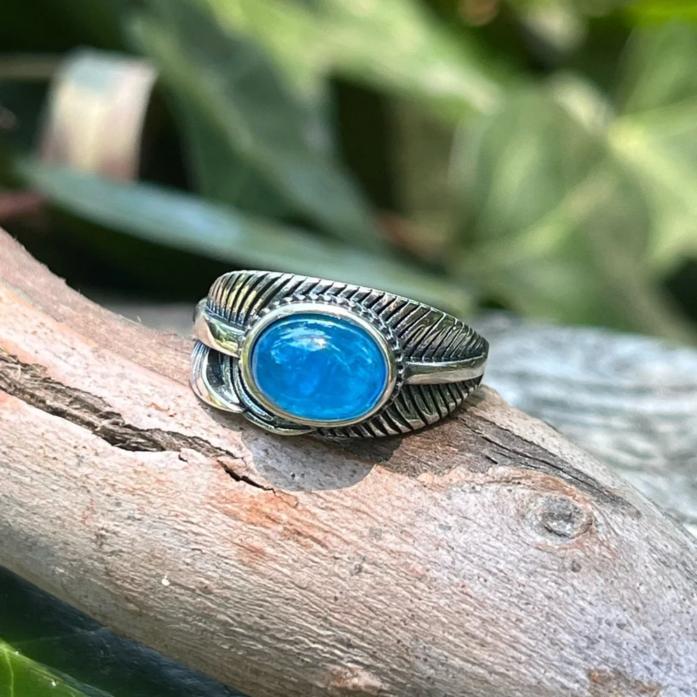 Sterling silver adjustable Amazonite leaf design‎ ring